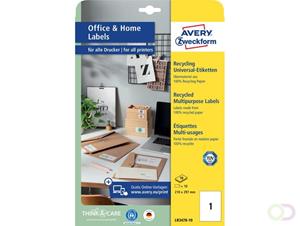 Avery Zweckform LR3478-10 Etiketten 210 x 297 mm Kringlooppapier Wit 10 stuk(s) Permanent Universele etiketten 10 vel DIN A4