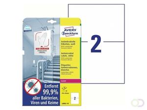 Avery Zweckform L8002-10 Antimicrobiële etiketten 148 x 210 mm Polyester folie Wit 20 stuk(s) Permanent 10 vel