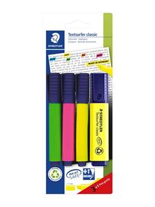 Staedtler Markeerstift Textsurfer Classic blister met 4 stuks: 1 x groen, 1 x roze, 1 x geel en 1 x ge...