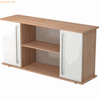 Hjh OFFICE PRO Kapa SB | Dressoir | met deuren, Melamine spaanplaat DIN 68765, Emissieklasse E1, Walnoot / Wit