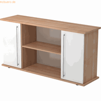 Hjh OFFICE PRO Kapa SB &VerticalLine; Dressoir &VerticalLine; met deuren, Melamine spaanplaat DIN 68765, Emissieklasse E1, Walnoot / Wit