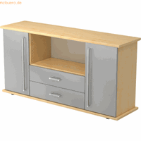 Hjh OFFICE PRO Kapa SB | Dressoir | met deuren + laden, Melamine spaanplaat DIN 68765, Emissieklasse E1, Esdoorn / Zilver