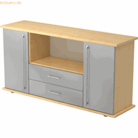 Hjh OFFICE PRO Kapa SB | Dressoir | met deuren + laden, Melamine spaanplaat DIN 68765, Emissieklasse E1, Esdoorn / Zilver
