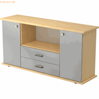 Hjh OFFICE PRO Kapa SB | Dressoir | met deuren + laden, Melamine spaanplaat DIN 68765, Emissieklasse E1, Esdoorn / Zilver