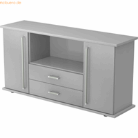 Hjh OFFICE PRO Kapa SB | Dressoir | met deuren + laden, Melamine spaanplaat DIN 68765, Emissieklasse E1, Grijs / Zilver
