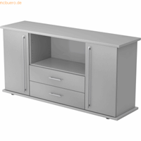 Hjh OFFICE PRO Kapa SB | Dressoir | met deuren + laden, Melamine spaanplaat DIN 68765, Emissieklasse E1, Grijs / Zilver