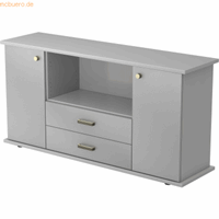 Hjh OFFICE PRO Kapa SB | Dressoir | met deuren + laden, Melamine spaanplaat DIN 68765, Emissieklasse E1, Grijs / Zilver