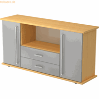 Hjh OFFICE PRO Kapa SB | Dressoir | met deuren + laden, Melamine spaanplaat DIN 68765, Emissieklasse E1, Beuken / Zilver