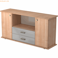 Hjh OFFICE PRO Kapa SB | Dressoir | met deuren + laden, Melamine spaanplaat DIN 68765, Emissieklasse E1, Walnoot