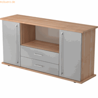 Hjh OFFICE PRO Kapa SB | Dressoir | met deuren + laden, Melamine spaanplaat DIN 68765, Emissieklasse E1, Walnoot / Zilver