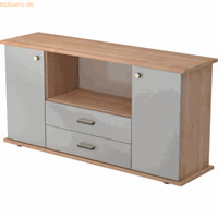 Hjh OFFICE PRO Kapa SB | Dressoir | met deuren + laden, Melamine spaanplaat DIN 68765, Emissieklasse E1, Walnoot / Zilver