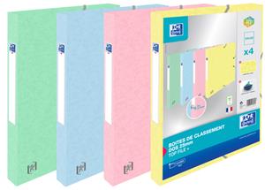 Oxford Top File+ elastobox, rug van 2,5 cm, geassorteerde pastelkleuren, pak van 4 stuks