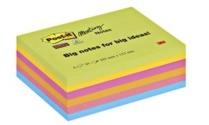 Post-it Super Sticky Meeting Notes, ft 203 x 152 mm, geassorteerde kleuren, 45 vel, pak van 6 blokken