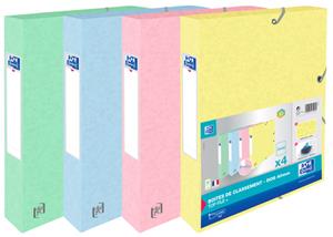 Oxford Top File+ elastobox, rug van 4 cm, geassorteerde pastelkleuren, pak van 4 stuks