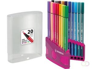 STABILO Pen 68 brush, ColorParade, roze-lila doos, 20 stuks in geassorteerde kleuren