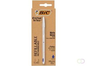 Bic balpen Cristal Re-new, zilveren lichaam, doos met 1 stuk en 2 navullingen, display met 21 stuks