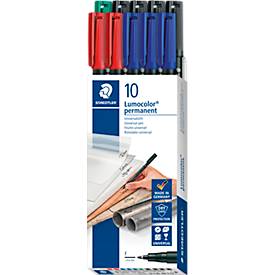 Staedtler Foliestift UNIVERSALST. LUMOCOLOR permanent 318 Blauw, Groen, Rood, Zwart 318 B10