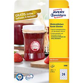 Avery-Zweckform 5080 Etiketten Ø 40mm Papier Weiß 1 Set Wiederablösbar Universal-Etiketten 10 Bla