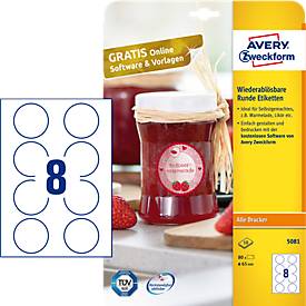 Avery-Zweckform 5081 Etiketten Ø 65mm Papier Weiß 1 Set Wiederablösbar Universal-Etiketten 10 Bla