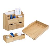 Relaxdays 3er Set Schreibtisch-Organizer Stehsammler Karteikasten Briefablage Bambus natur