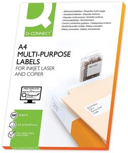 Q-CONNECT etiketten, wit, rechte hoeken, 70 x 42,3 mm, 100 vel, 21 etiketten per vel