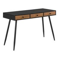 En.casa Schreibtisch Tumba mit 3 Schubladen Bürotisch Computertisch Metallgestell 115x48x75cm Schwarz/Dunkler Holzton schwarz/braun