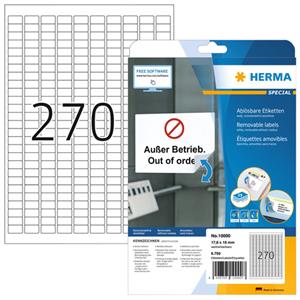 HERMA Etiketten 10000 17,8 x 10 mm weiÃ 6750 StÃ¼ck Special ablÃ¶sbar