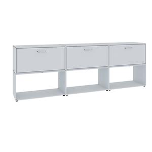mauser Lowboard, 3 kleppen voor de barvakken, 3 stellingvakken, blank aluminiumkleurig