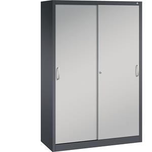 C+P ACURADO schuifdeurkast, 4 legborden, h x b x d = 1950 x 1200 x 500 mm, zwartgrijs / blank aluminiumkleurig