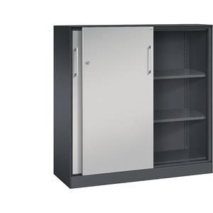 C und P Schuifdeurkast ASISTO C 3000, 3 ordnerhoogten, met afdekplaat, breedte 1200 mm, antraciet/aluminium zilver