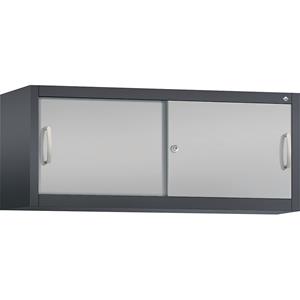 C+P ACCURADO opzetkast met schuifdeuren, h x b x d = 500 x 1200 x 400 mm, zwartgrijs / blank aluminiumkleurig