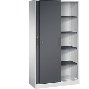 C+P Schuifdeurkast ASISTO, hoogte 1980 mm, breedte 1000 mm, lichtgrijs/zwartgrijs