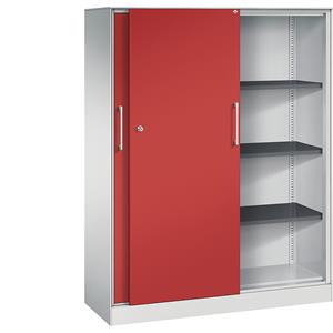 C+P Schuifdeurkast ASISTO, hoogte 1617 mm, breedte 1200 mm, lichtgrijs/vuurrood