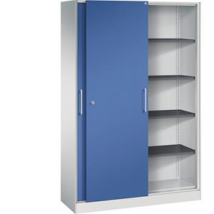 C+P Schuifdeurkast ASISTO, hoogte 1980 mm, breedte 1200 mm, lichtgrijs/gentiaanblauw