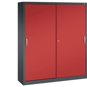 C+P ACURADO schuifdeurkast, 8 legborden, h x b x d = 1950 x 1600 x 400 mm, zwartgrijs/vuurrood