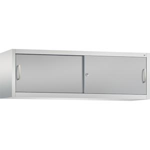 C+P ACCURADO opzetkast met schuifdeuren, h x b x d = 500 x 1600 x 400 mm, lichtgrijs / blank aluminiumkleurig
