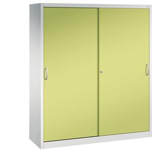 C+P ACURADO schuifdeurkast, 8 legborden, h x b x d = 1950 x 1600 x 500 mm, lichtgrijs/felgroen