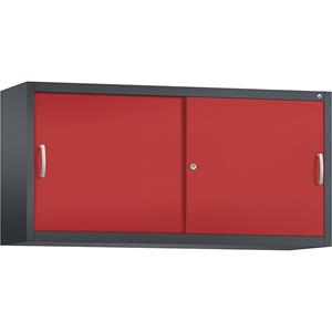 C+P ACCURADO opzetkast met schuifdeuren, 2 legborden, h x b x d = 790 x 1600 x 400 mm, zwartgrijs/vuurrood