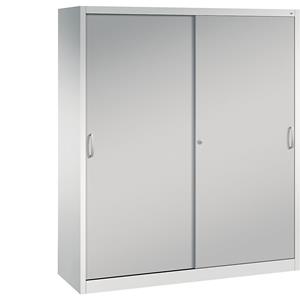 C+P ACURADO schuifdeurkast, 12 pendelstangen, h x b x d = 1950 x 1600 x 500 mm, lichtgrijs / blank aluminiumkleurig