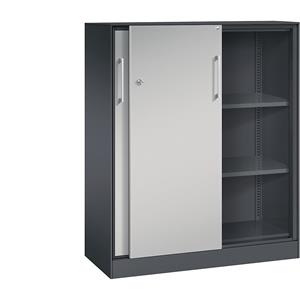 C und P Schuifdeurkast ASISTO C 3000, 3 ordnerhoogten, met afdekplaat, breedte 1000 mm, antraciet/aluminium zilver