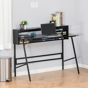 HOMCOM computer tafel bureau met twee planken moderne speeltafel met gehard glazen blad home office verstelbare deurmat staal spaanplaat zwart grijs