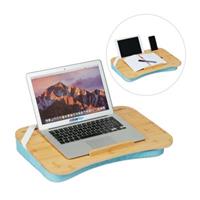 Relaxdays Blaues Laptopkissen mit Bambusablage blau