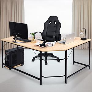 costway L-vorm Computerbureau PC Hoekbureau Hoekbureau Zwart/Natuurlijk/Koffie 168 x 125 x 74 cm