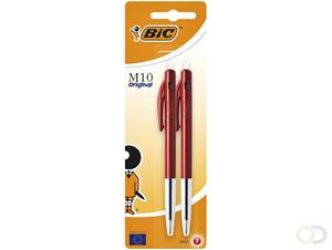 Bic balpen M10 Clic op blister, medium punt, rood