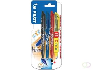 Pilot gelroller Frixion Ball, blister met 4 stuks (3 x gelroller + 1 x markeerstift geel)