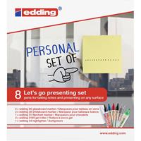 Edding 4-BTWPRES e-BTW Whiteboardmarkerset Zwart, Wit, Blauw, Rood, Zilver 8 stuks/pack