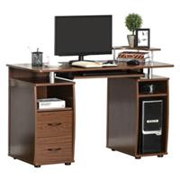 HOMCOM Computertisch mit 2 Schubladen braun
