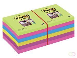 Post-it Super Sticky notes, ft 76 x 76 mm, geassorteerde kleuren, 90 vel, pak van 12 blokken