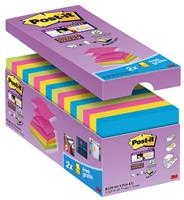 Post-it Super Sticky Z-Notes, ft 76 x 76 mm, geassorteerde kleuren, 90 vel, pak van 14 + 2 gratis