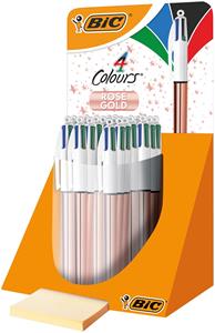 Bic 4 Colours Rose Gold, balpen, 0,32 mm, 4 klassieke inktkleuren, display van 20 stuks